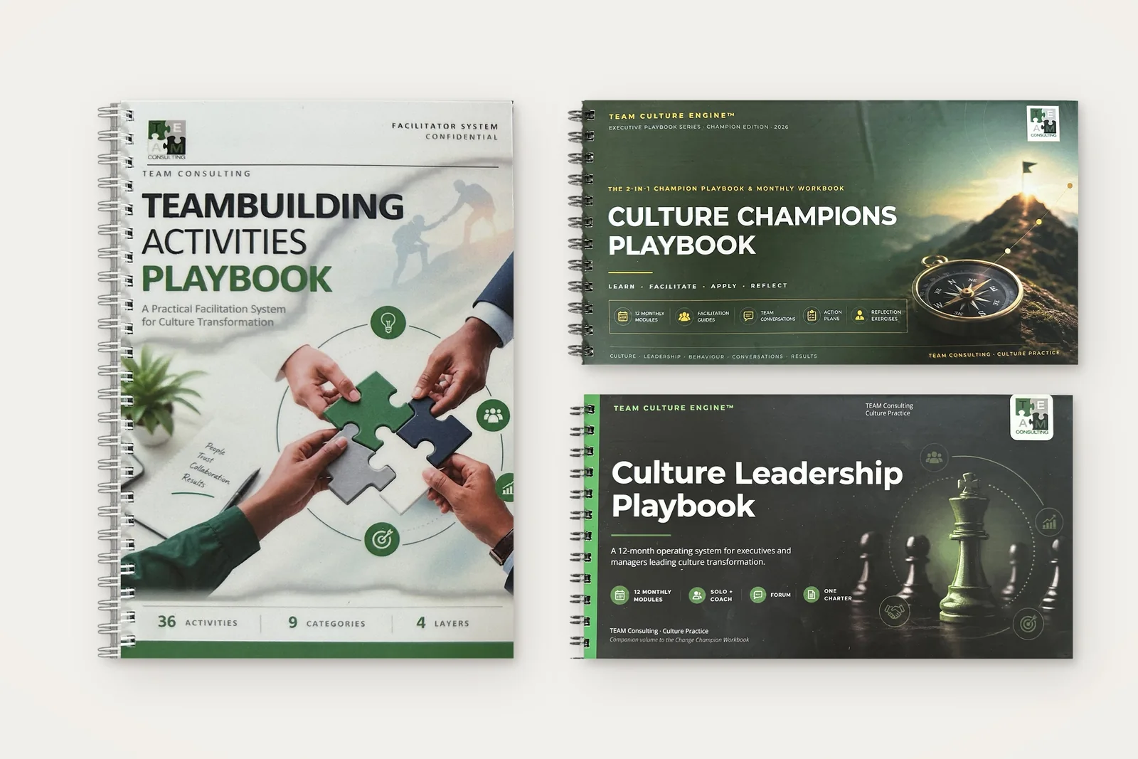 The Culture Champion Kit playbooks laid out together